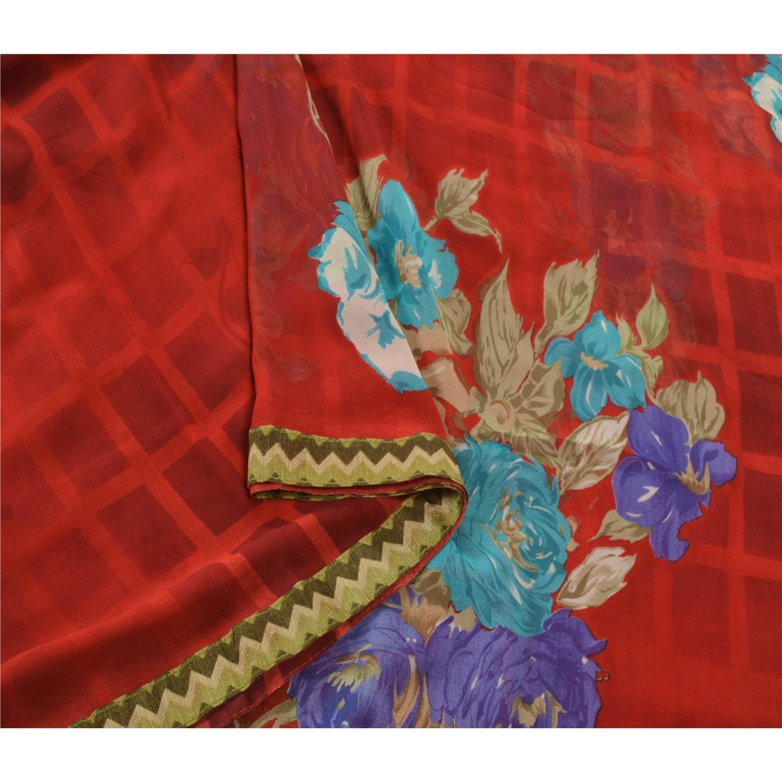 Sanskriti Vintage Red Sarees Georgette Embroidered Fabric 5 Yd Sari Blouse Piece, PS-55099-Red-Printed Work-Georgette-6