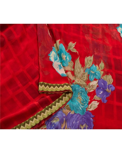 Sanskriti Vintage Red Sarees Georgette Embroidered Fabric 5 Yd Sari Blouse Piece, PS-55099-Red-Printed Work-Georgette-6