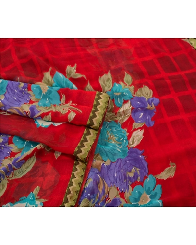 Sanskriti Vintage Red Sarees Georgette Embroidered Fabric 5 Yd Sari Blouse Piece, PS-55099-Red-Printed Work-Georgette-8