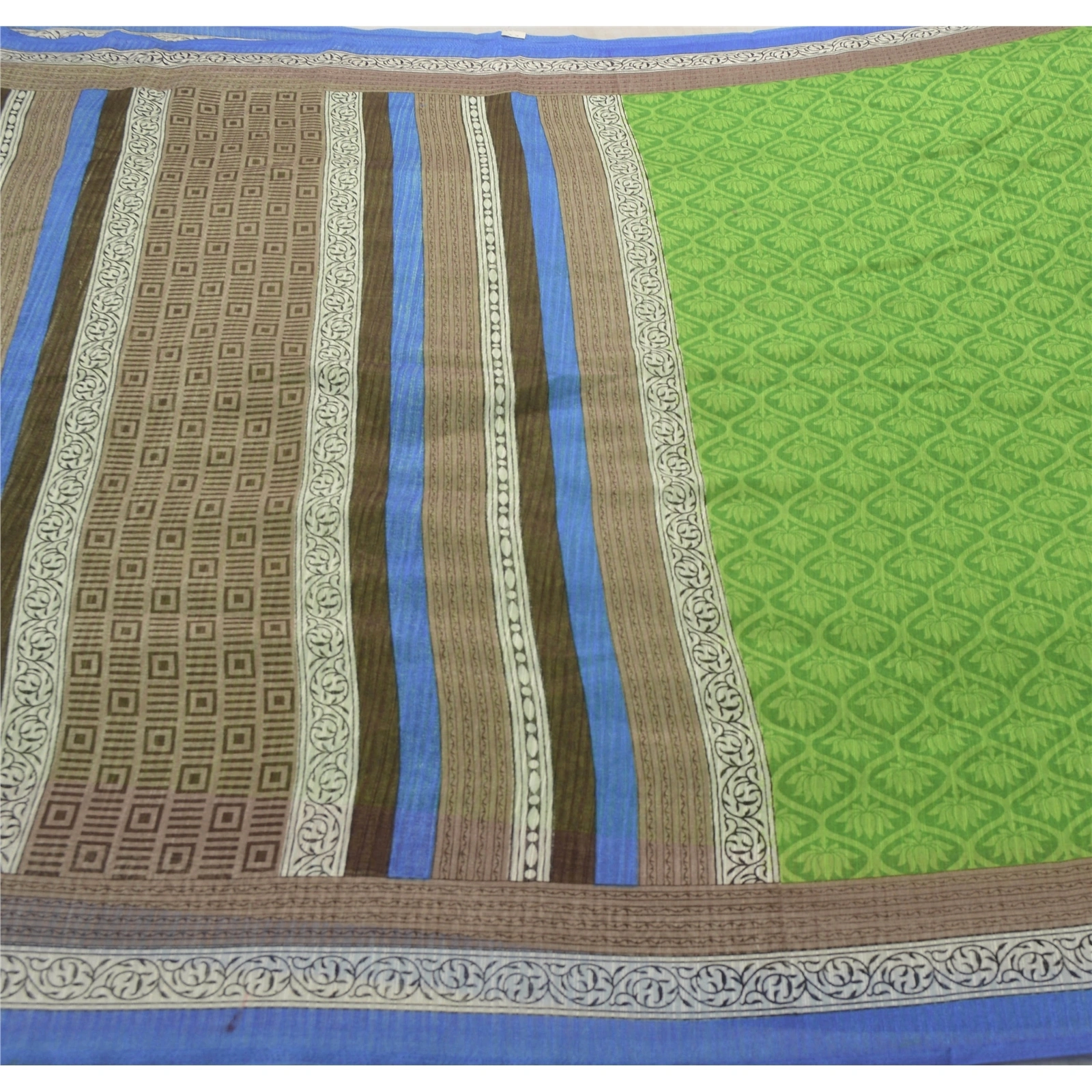 Sanskriti Vintage Handloom Art Silk Sarees Block Printed Fabric Sari Blouse Pc, PS-55104-Green-Block Printed Work-Art ( Artificial) Silk-4