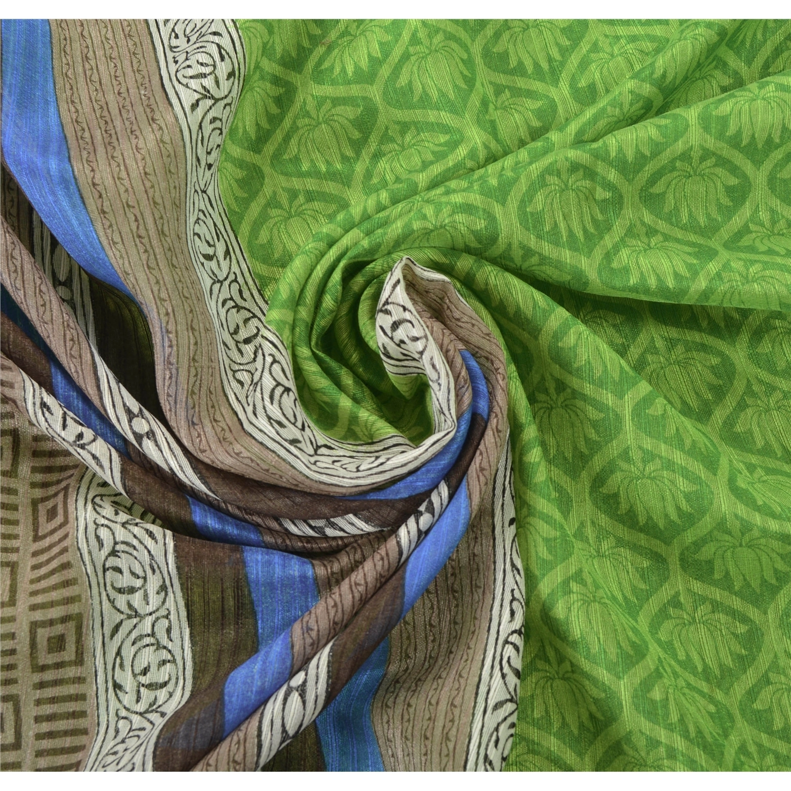 Sanskriti Vintage Handloom Art Silk Sarees Block Printed Fabric Sari Blouse Pc, PS-55104-Green-Block Printed Work-Art ( Artificial) Silk-6