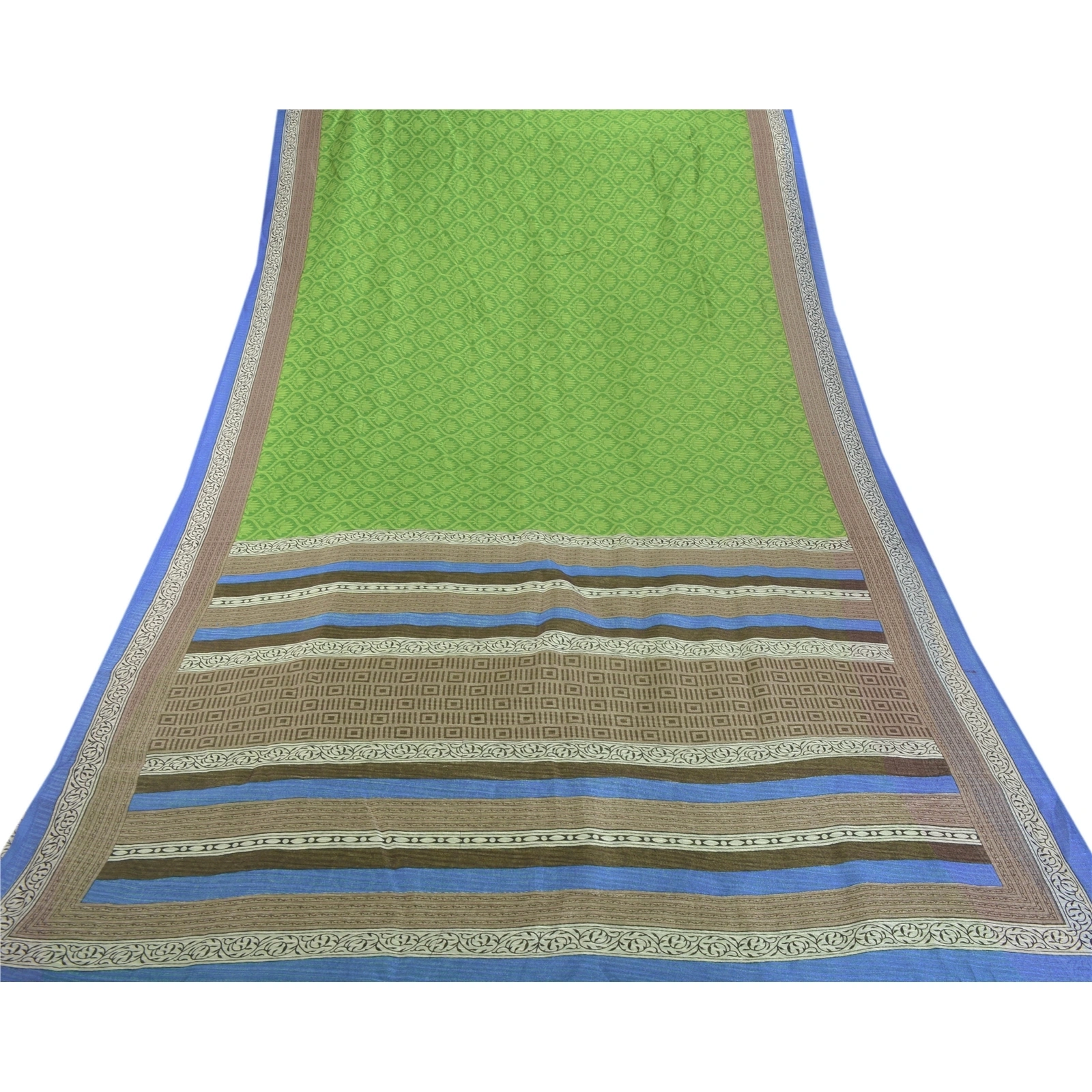 Sanskriti Vintage Handloom Art Silk Sarees Block Printed Fabric Sari Blouse Pc, PS-55104-Green-Block Printed Work-Art ( Artificial) Silk-8