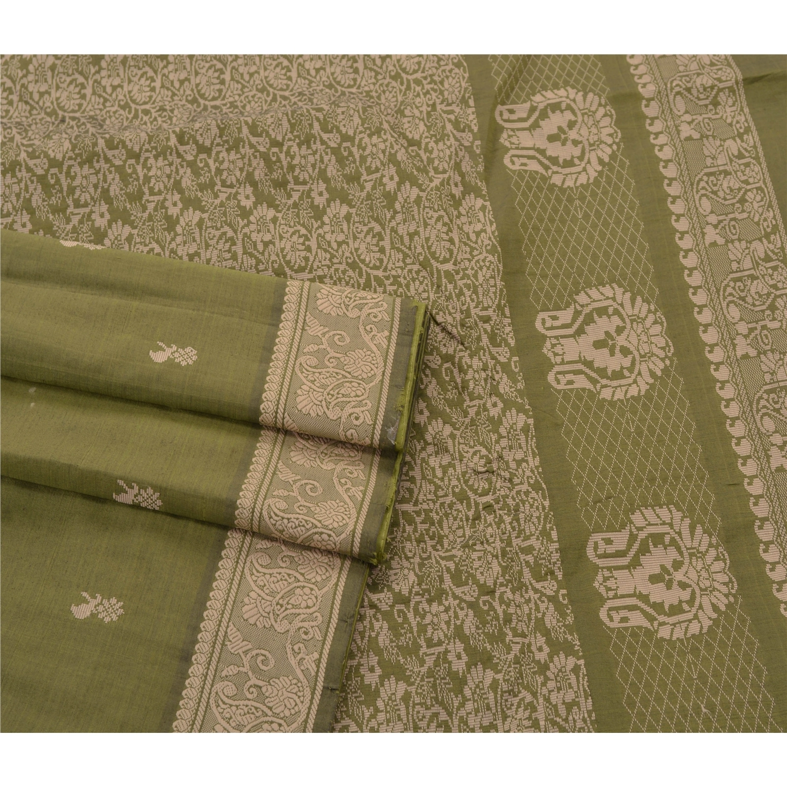 Sanskriti Vintage Green Sarees Art Silk Woven Craft Fabric Premium 5 Yard Sari, PS-55110-Green-Woven Work-Art ( Artificial) Silk-1