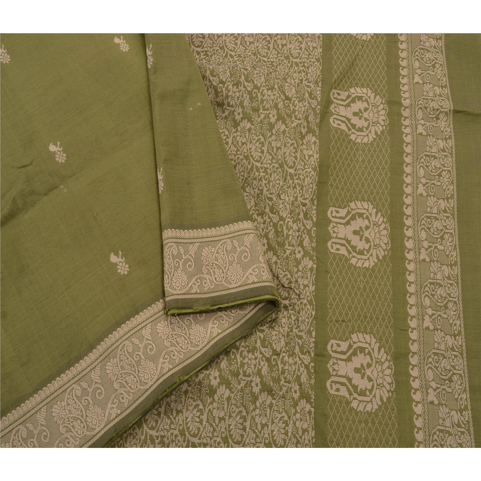 Sanskriti Vintage Green Sarees Art Silk Woven Craft Fabric Premium 5 Yard Sari, PS-55110-Green-Woven Work-Art ( Artificial) Silk-2