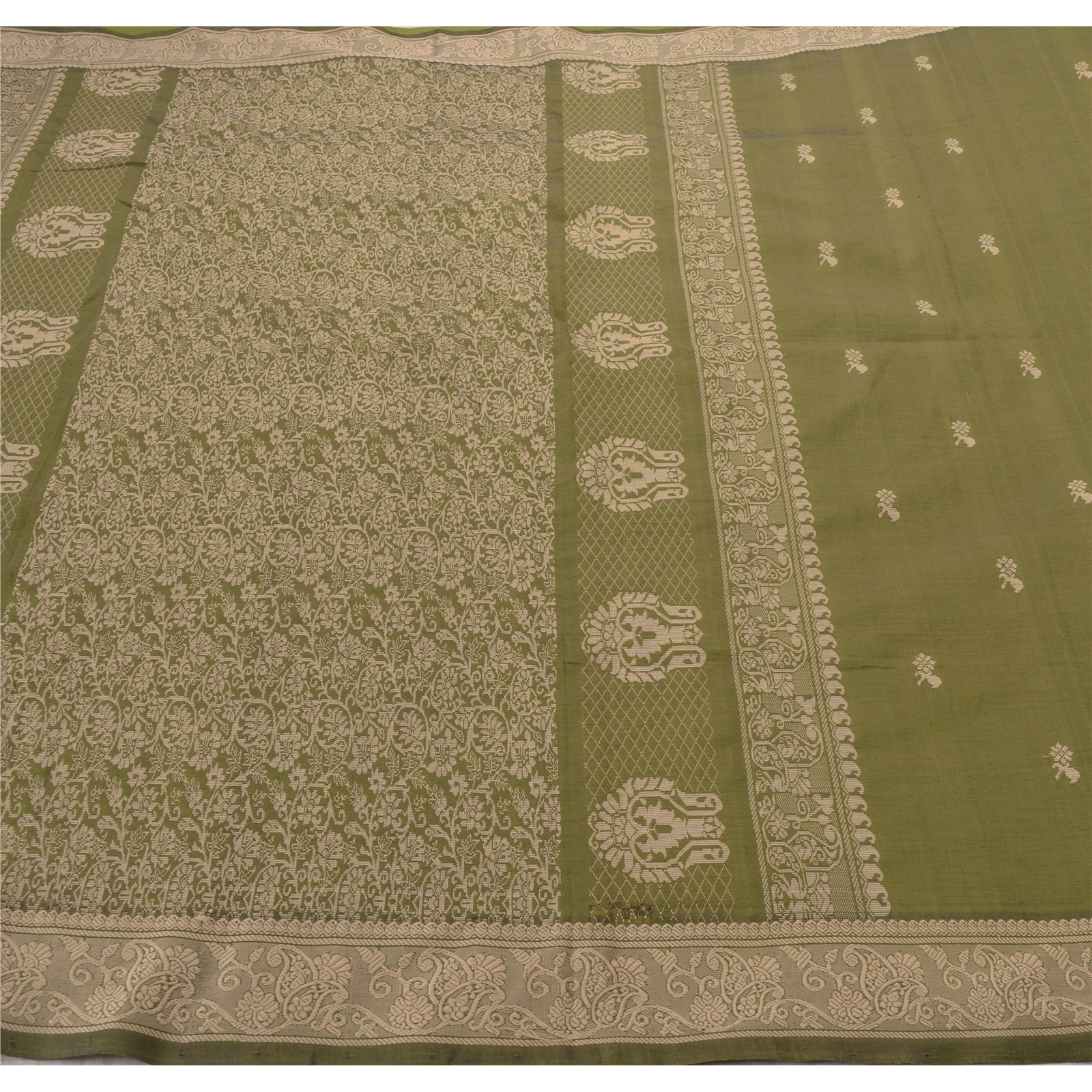 Sanskriti Vintage Green Sarees Art Silk Woven Craft Fabric Premium 5 Yard Sari, PS-55110-Green-Woven Work-Art ( Artificial) Silk-4