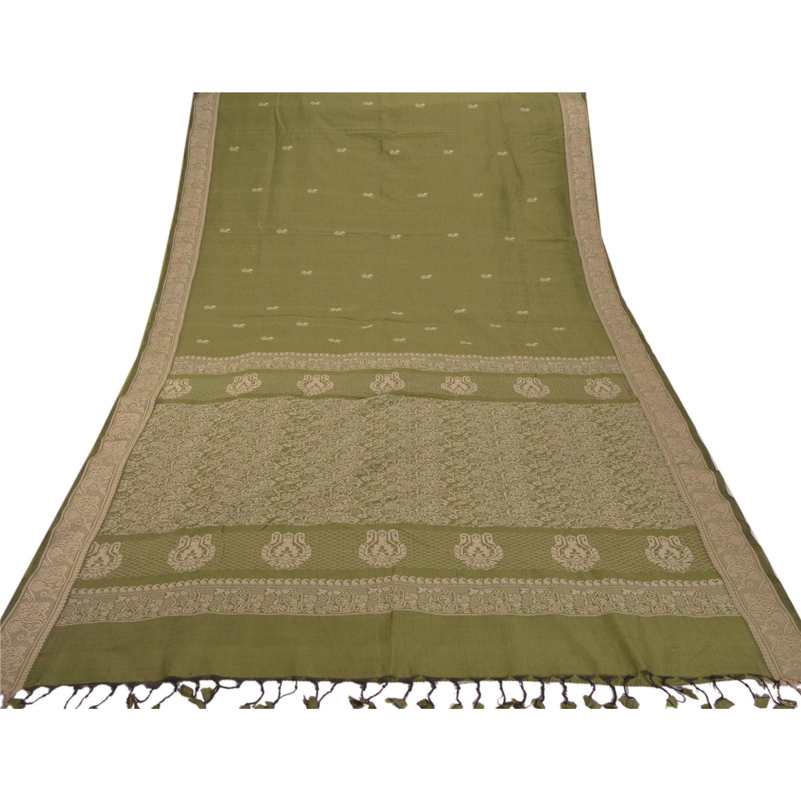 Sanskriti Vintage Green Sarees Art Silk Woven Craft Fabric Premium 5 Yard Sari, PS-55110-Green-Woven Work-Art ( Artificial) Silk-7