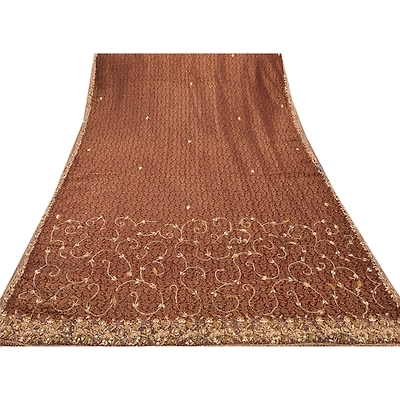 Sanskriti Vintage Brown Sarees Cotton Hand Embroidery Woven Fabric Premium Sari, PS-47921