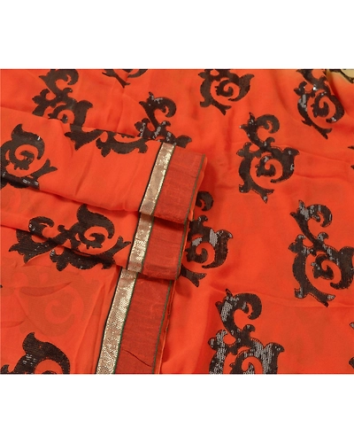 Sanskriti Vintage Sarees Georgette Embroidered Fabric Bollywood Sari Blouse Pc, PS-55184-Orange-Sequins Work-Georgette-1