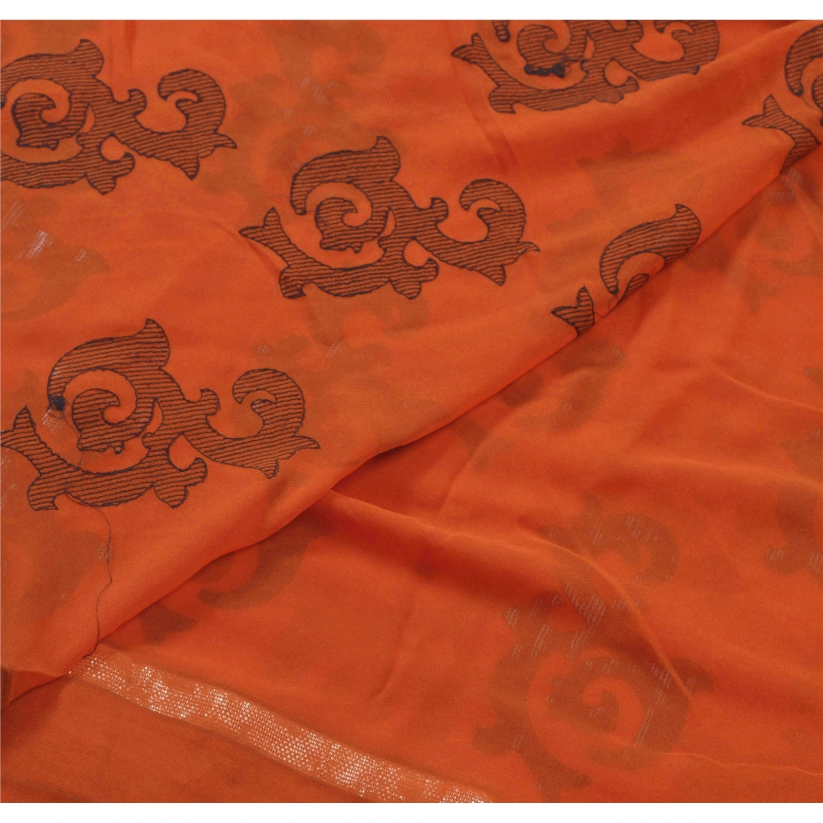 Sanskriti Vintage Sarees Georgette Embroidered Fabric Bollywood Sari Blouse Pc, PS-55184-Orange-Sequins Work-Georgette-3