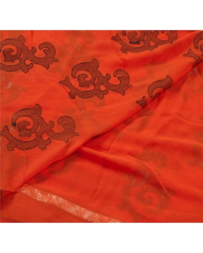 Sanskriti Vintage Sarees Georgette Embroidered Fabric Bollywood Sari Blouse Pc, PS-55184-Orange-Sequins Work-Georgette-3