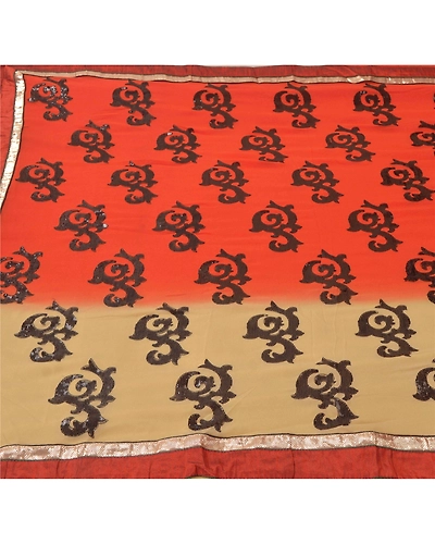 Sanskriti Vintage Sarees Georgette Embroidered Fabric Bollywood Sari Blouse Pc, PS-55184-Orange-Sequins Work-Georgette-5