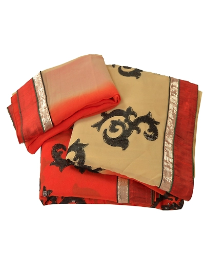 Sanskriti Vintage Sarees Georgette Embroidered Fabric Bollywood Sari Blouse Pc, PS-55184-Orange-Sequins Work-Georgette-9