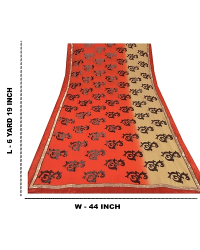 Sanskriti Vintage Sarees Georgette Embroidered Fabric Bollywood Sari Blouse Pc, PS-55184-Orange-Sequins Work-Georgette-11