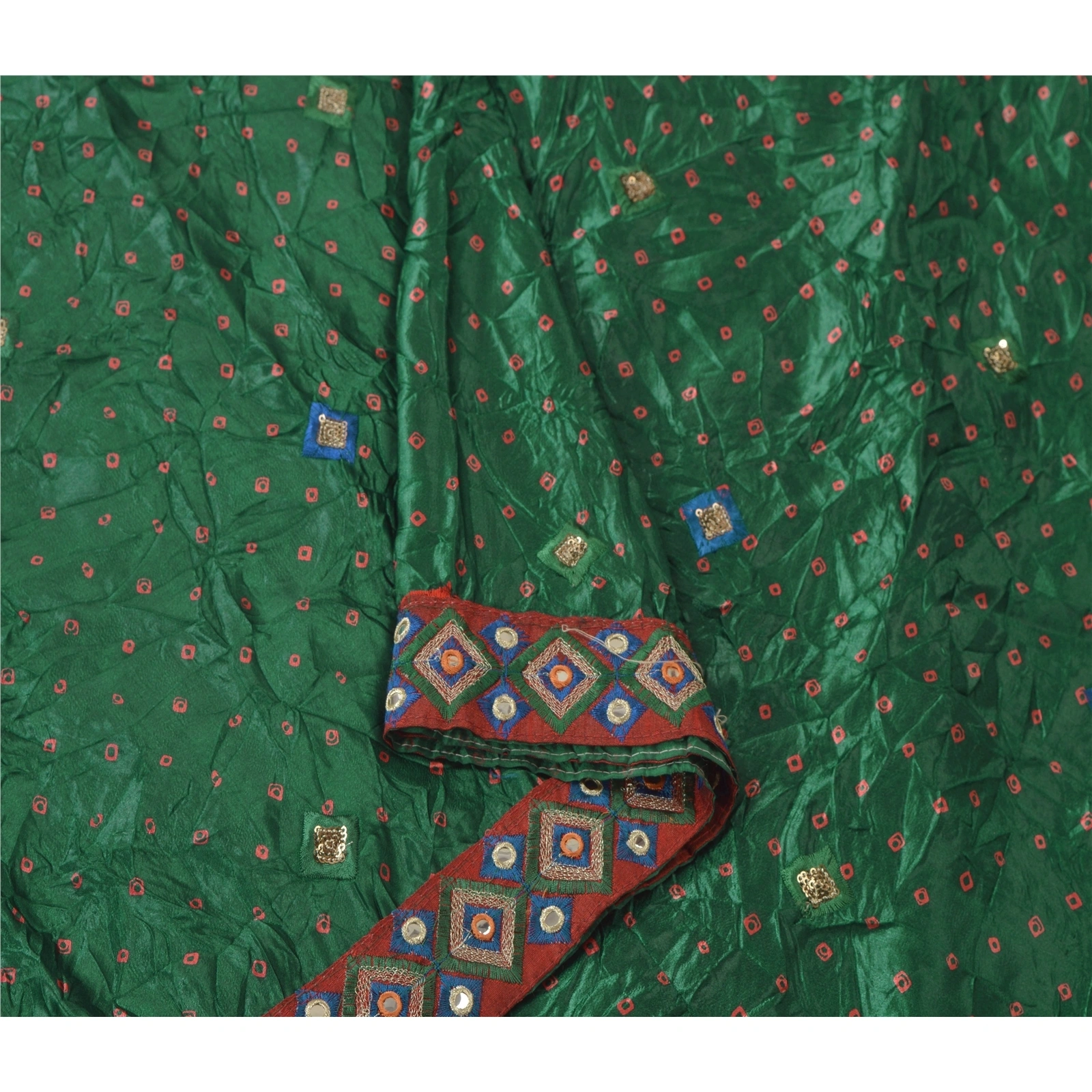 Sanskriti Vintage Green Sarees Art Silk Embroidered Bandhani Printed Fabric Sari, PS-55190-Green-Patch Work-Art (Artificial) Silk-2