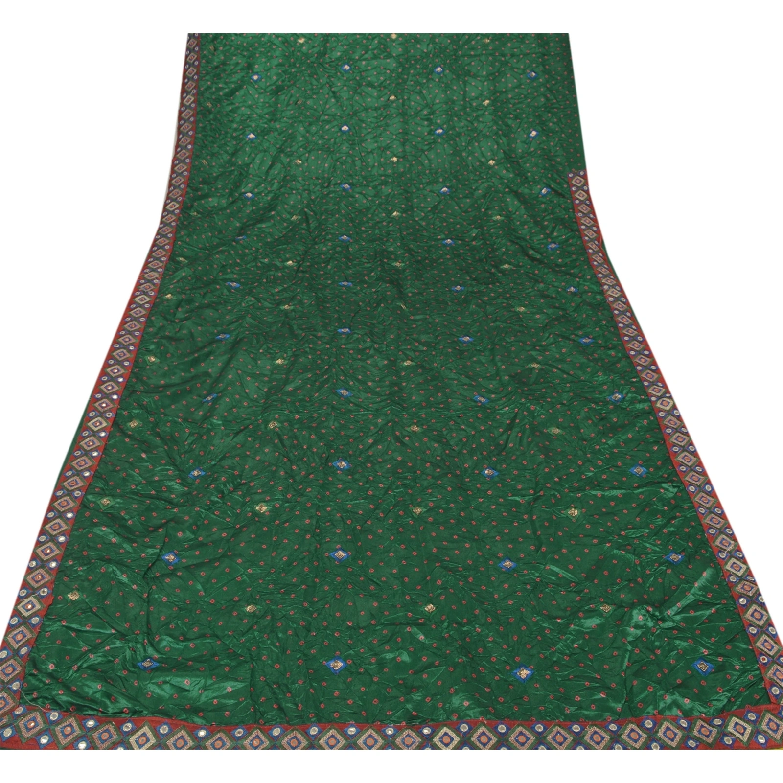 Sanskriti Vintage Green Sarees Art Silk Embroidered Bandhani Printed Fabric Sari, PS-55190-Green-Patch Work-Art (Artificial) Silk-9