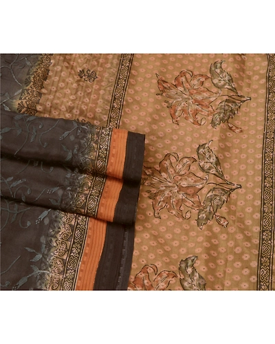 Sanskriti Vintage Black Sarees Pure Silk Embroidered Woven Craft Fabric Sari, PS-55193-Black-Thread Work-100% Pure Silk-1