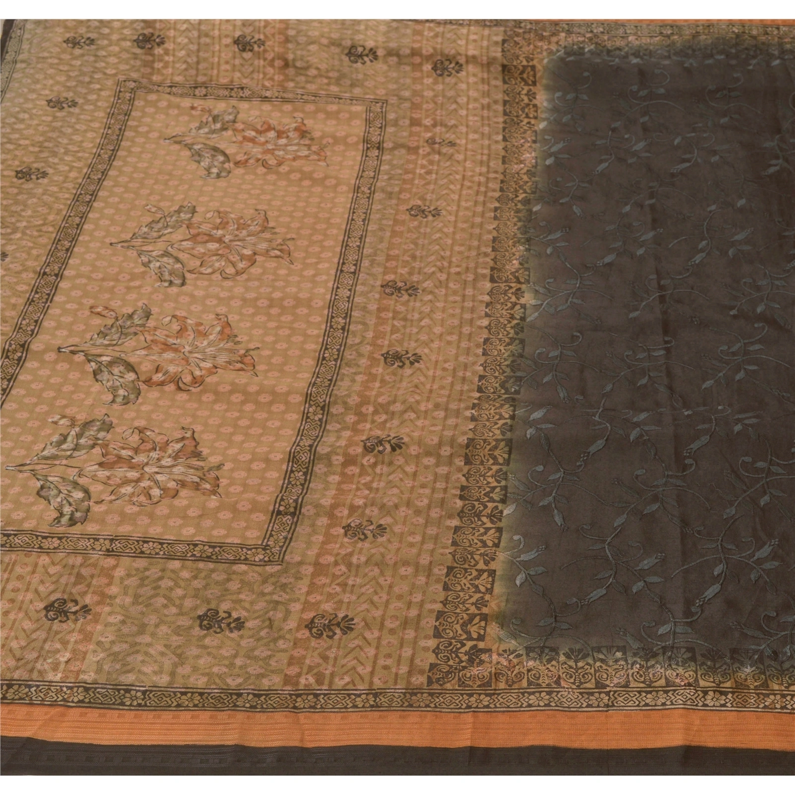 Sanskriti Vintage Black Sarees Pure Silk Embroidered Woven Craft Fabric Sari, PS-55193-Black-Thread Work-100% Pure Silk-5