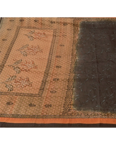 Sanskriti Vintage Black Sarees Pure Silk Embroidered Woven Craft Fabric Sari, PS-55193-Black-Thread Work-100% Pure Silk-5