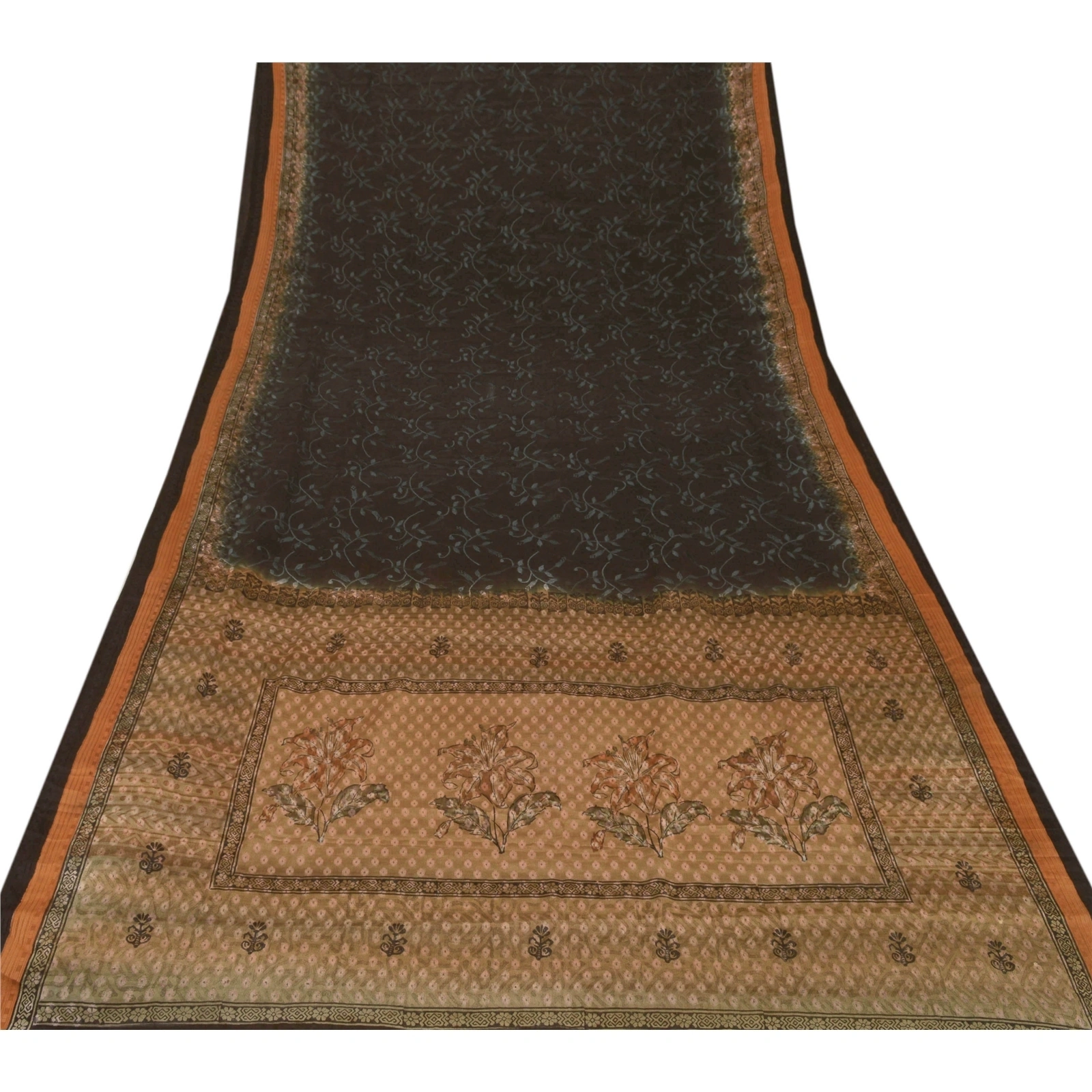 Sanskriti Vintage Black Sarees Pure Silk Embroidered Woven Craft Fabric Sari, PS-55193-Black-Thread Work-100% Pure Silk-9