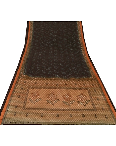 Sanskriti Vintage Black Sarees Pure Silk Embroidered Woven Craft Fabric Sari, PS-55193-Black-Thread Work-100% Pure Silk-9
