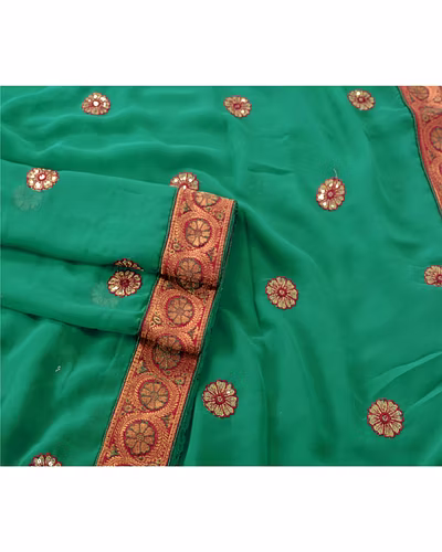 Sanskriti Vintage Green Sarees Georgette Embroidered Fabric Sari Blouse Piece, PS-55206-Green-Patch Work-Georgette-1