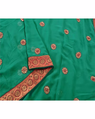 Sanskriti Vintage Green Sarees Georgette Embroidered Fabric Sari Blouse Piece, PS-55206-Green-Patch Work-Georgette-2