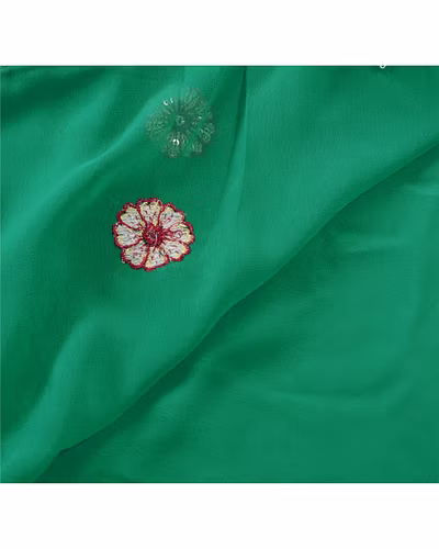 Sanskriti Vintage Green Sarees Georgette Embroidered Fabric Sari Blouse Piece, PS-55206-Green-Patch Work-Georgette-3