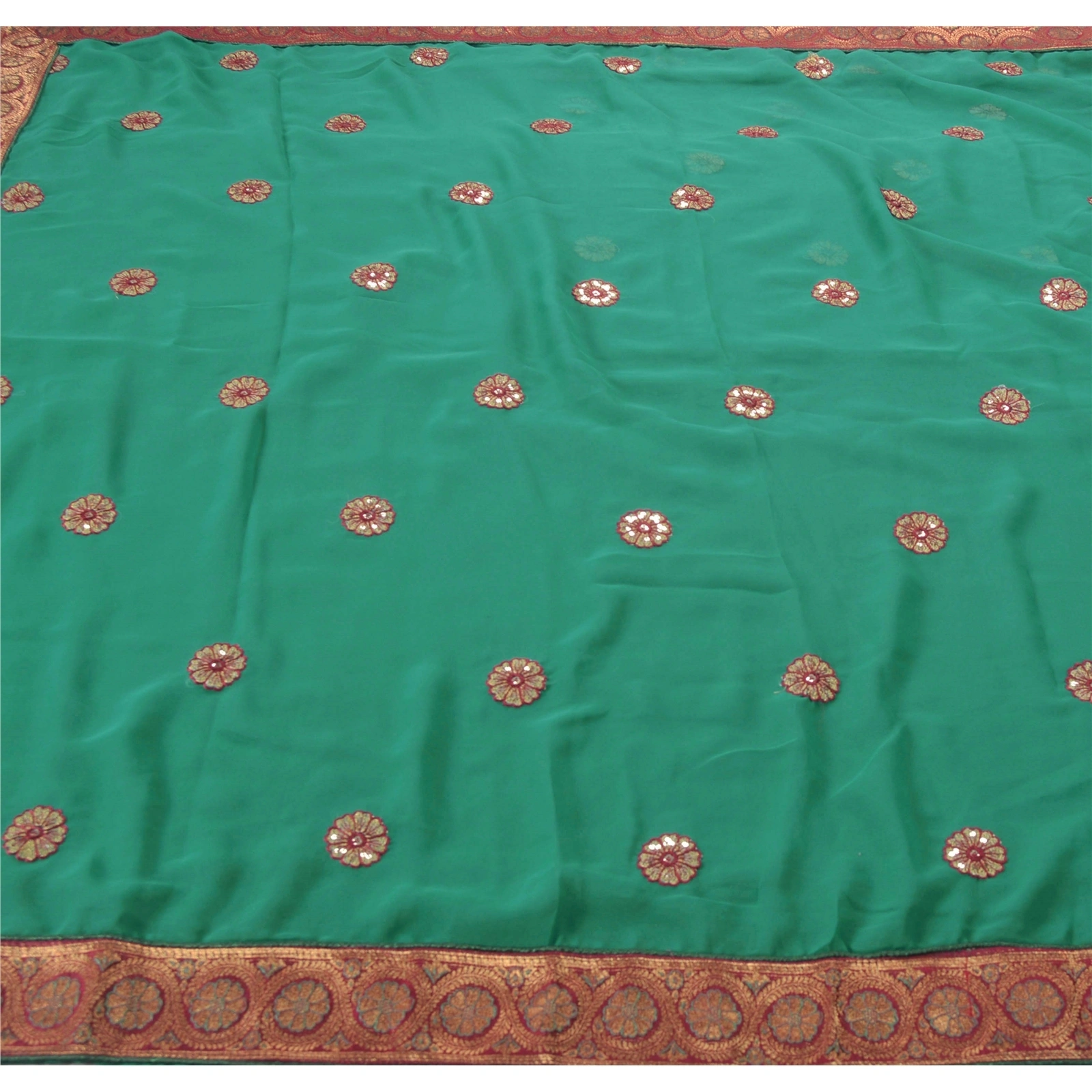 Sanskriti Vintage Green Sarees Georgette Embroidered Fabric Sari Blouse Piece, PS-55206-Green-Patch Work-Georgette-4