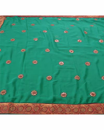 Sanskriti Vintage Green Sarees Georgette Embroidered Fabric Sari Blouse Piece, PS-55206-Green-Patch Work-Georgette-4