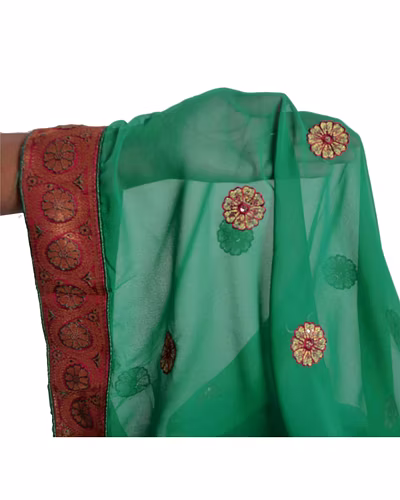 Sanskriti Vintage Green Sarees Georgette Embroidered Fabric Sari Blouse Piece, PS-55206-Green-Patch Work-Georgette-6