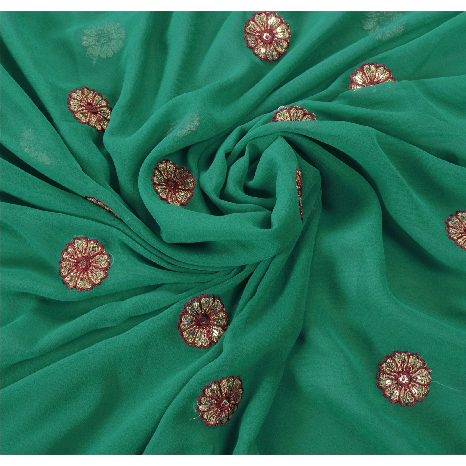 Sanskriti Vintage Green Sarees Georgette Embroidered Fabric Sari Blouse Piece, PS-55206-Green-Patch Work-Georgette-7