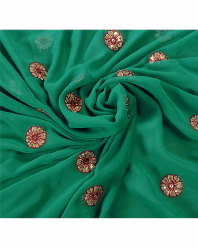 Sanskriti Vintage Green Sarees Georgette Embroidered Fabric Sari Blouse Piece, PS-55206-Green-Patch Work-Georgette-7