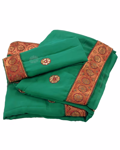 Sanskriti Vintage Green Sarees Georgette Embroidered Fabric Sari Blouse Piece, PS-55206-Green-Patch Work-Georgette-8