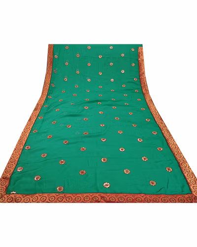 Sanskriti Vintage Green Sarees Georgette Embroidered Fabric Sari Blouse Piece, PS-55206-Green-Patch Work-Georgette-9