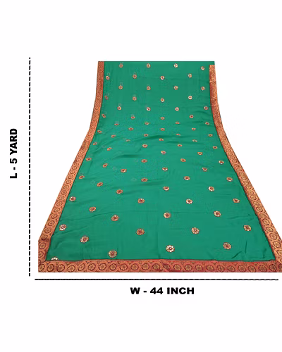 Sanskriti Vintage Green Sarees Georgette Embroidered Fabric Sari Blouse Piece, PS-55206-Green-Patch Work-Georgette-10