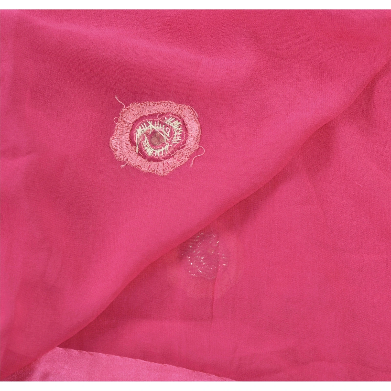 Sanskriti Vintage Sarees Pure Georgette Silk Handmade Pink Fabric Bollywood Sari, PS-55219-Pink-Dabka Work-100% Pure Georgette Silk-3