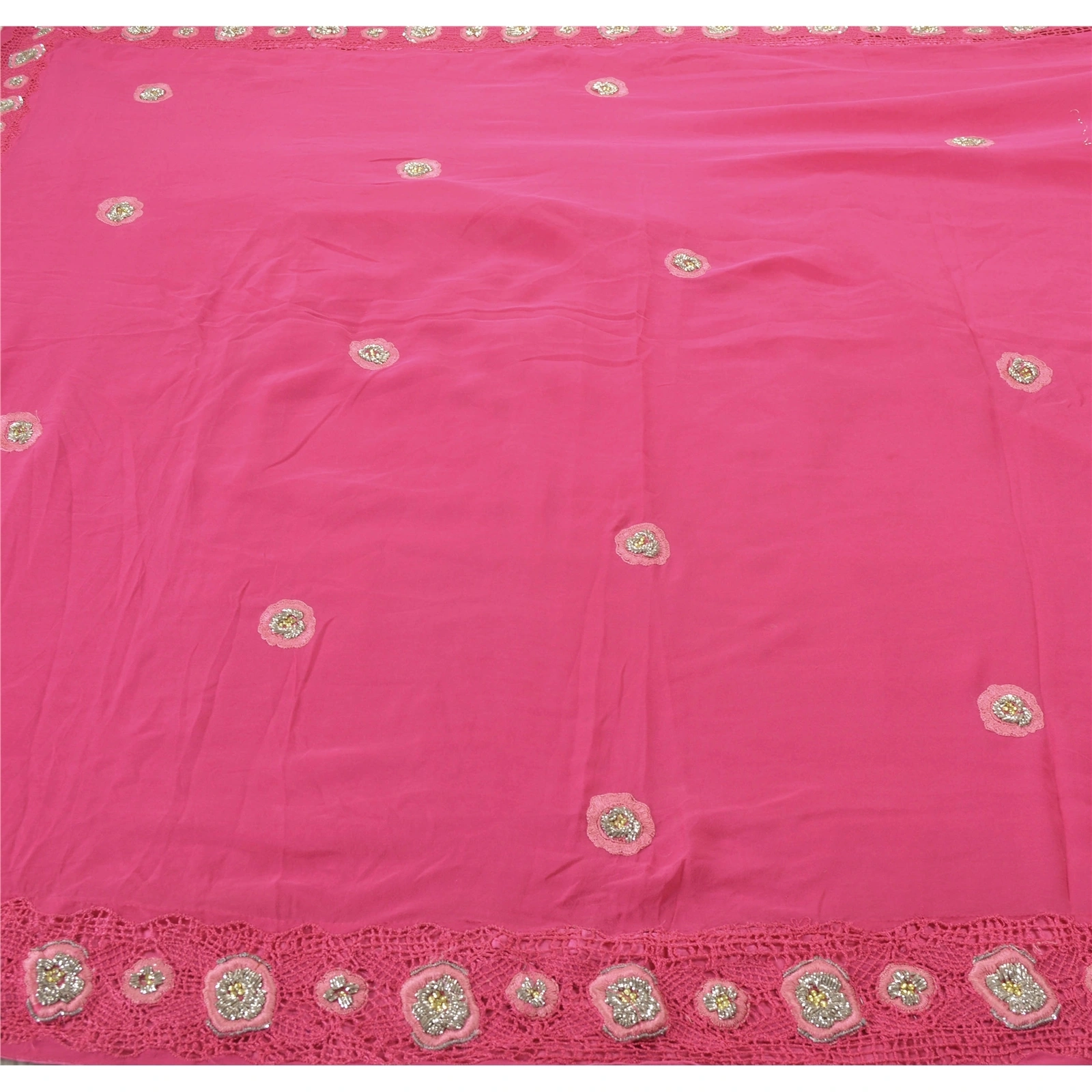 Sanskriti Vintage Sarees Pure Georgette Silk Handmade Pink Fabric Bollywood Sari, PS-55219-Pink-Dabka Work-100% Pure Georgette Silk-4