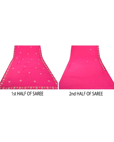 Sanskriti Vintage Sarees Pure Georgette Silk Handmade Pink Fabric Bollywood Sari, PS-55219-Pink-Dabka Work-100% Pure Georgette Silk-5