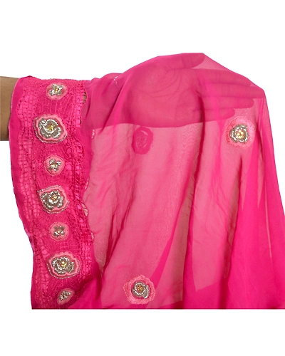 Sanskriti Vintage Sarees Pure Georgette Silk Handmade Pink Fabric Bollywood Sari, PS-55219-Pink-Dabka Work-100% Pure Georgette Silk-6
