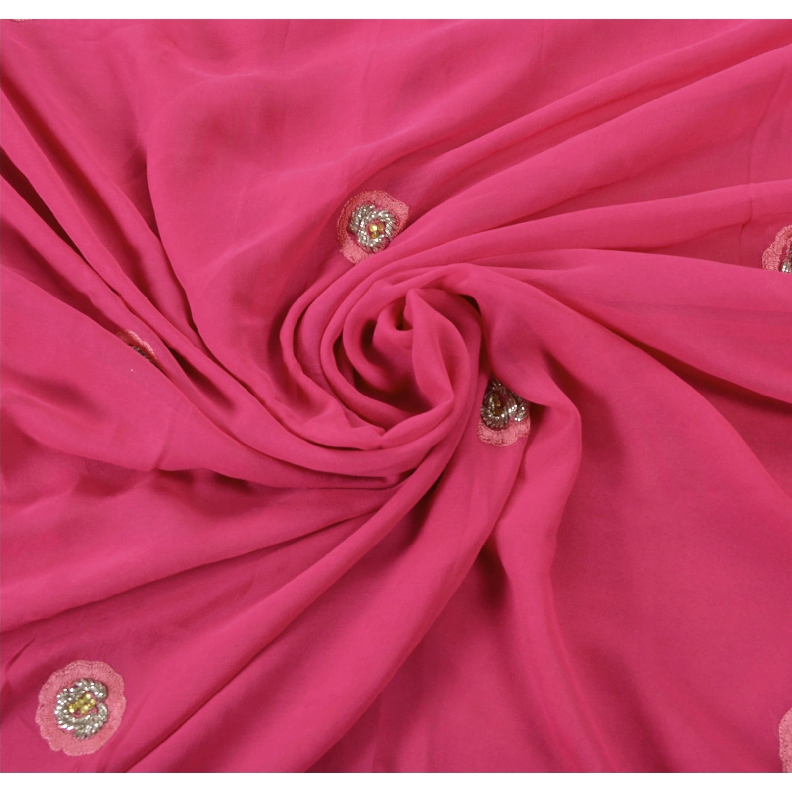 Sanskriti Vintage Sarees Pure Georgette Silk Handmade Pink Fabric Bollywood Sari, PS-55219-Pink-Dabka Work-100% Pure Georgette Silk-7