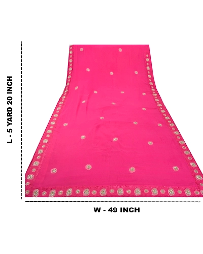Sanskriti Vintage Sarees Pure Georgette Silk Handmade Pink Fabric Bollywood Sari, PS-55219-Pink-Dabka Work-100% Pure Georgette Silk-9