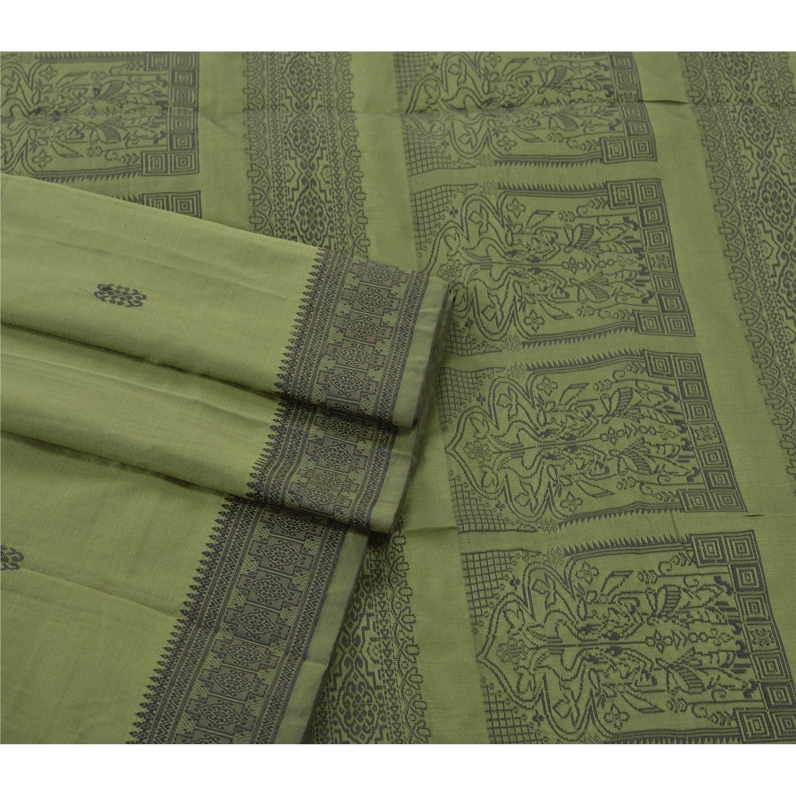 Sanskriti Vintage Green Sarees Art Silk Woven Craft Fabric Premium 5 Yard Sari, PS-55235-Green-Woven Work-Art ( Artificial) Silk-8