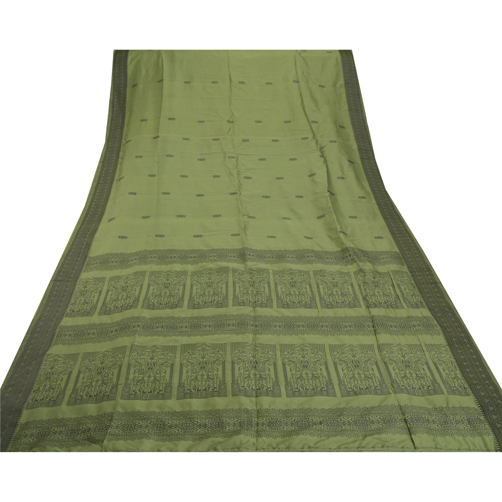 Sanskriti Vintage Green Sarees Art Silk Woven Craft Fabric Premium 5 Yard Sari, PS-55235-Green-Woven Work-Art ( Artificial) Silk-9