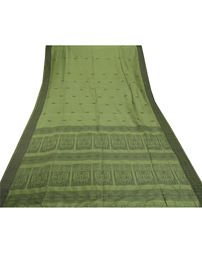 Sanskriti Vintage Green Sarees Art Silk Woven Craft Fabric Premium 5 Yard Sari, PS-55235-Green-Woven Work-Art ( Artificial) Silk-9