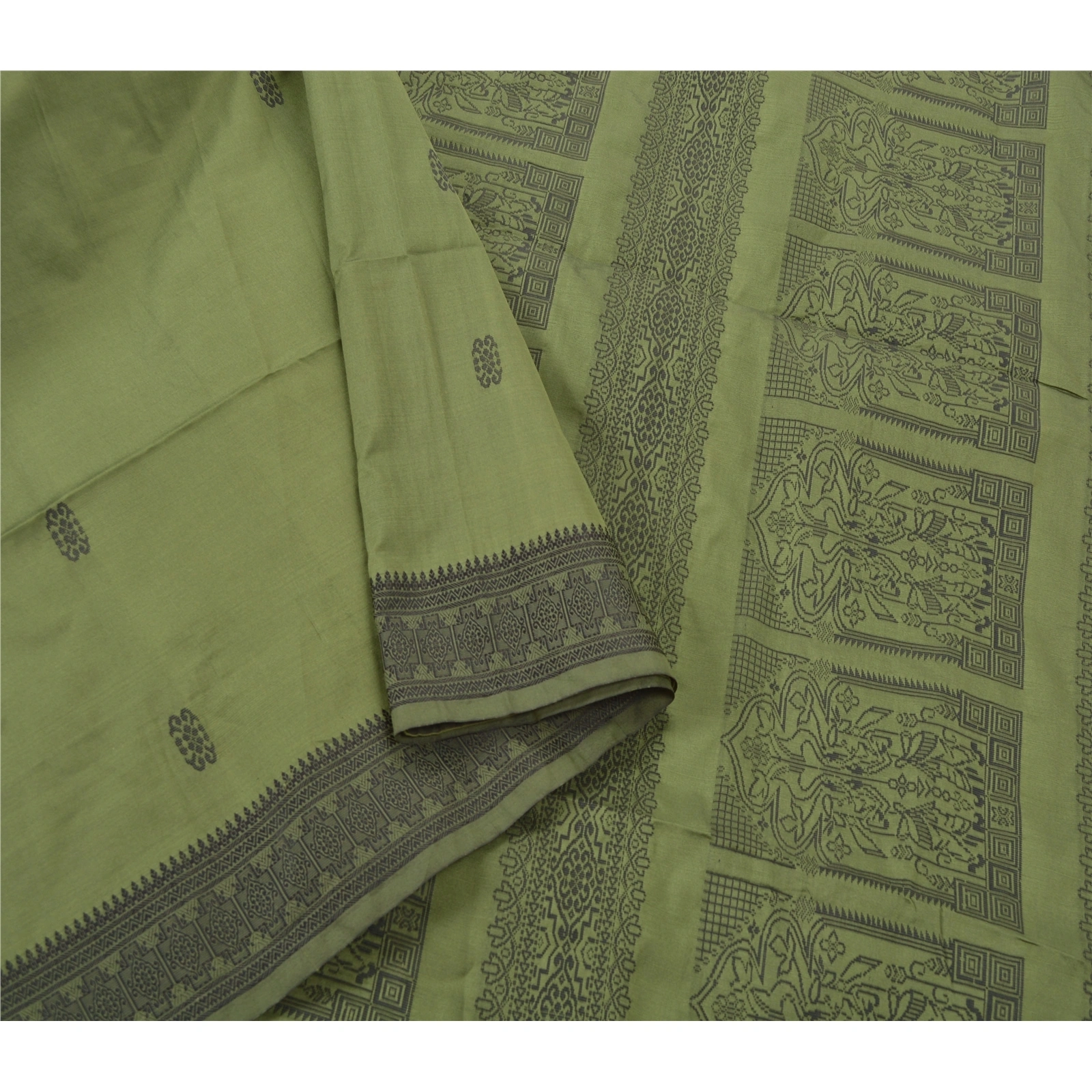 Sanskriti Vintage Green Sarees Art Silk Woven Craft Fabric Premium 5 Yard Sari, PS-55235-Green-Woven Work-Art ( Artificial) Silk-10