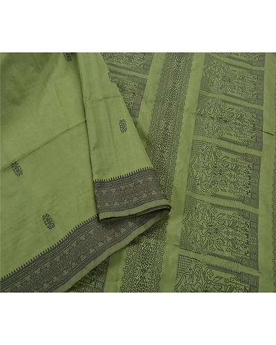 Sanskriti Vintage Green Sarees Art Silk Woven Craft Fabric Premium 5 Yard Sari, PS-55235-Green-Woven Work-Art ( Artificial) Silk-10