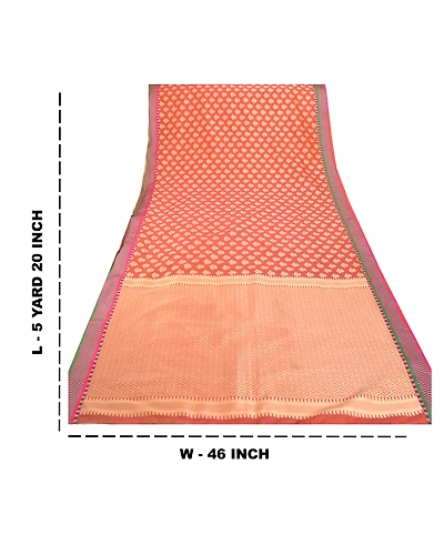 Sanskriti Vintage Indian Sari Peach Art Silk Woven Sarees Craft 5 Yard Fabric, PS-55270-Shade Of Peach-Woven Work-Art ( Artificial) Silk-1