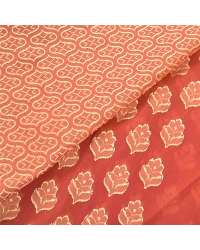 Sanskriti Vintage Indian Sari Peach Art Silk Woven Sarees Craft 5 Yard Fabric, PS-55270-Shade Of Peach-Woven Work-Art ( Artificial) Silk-2