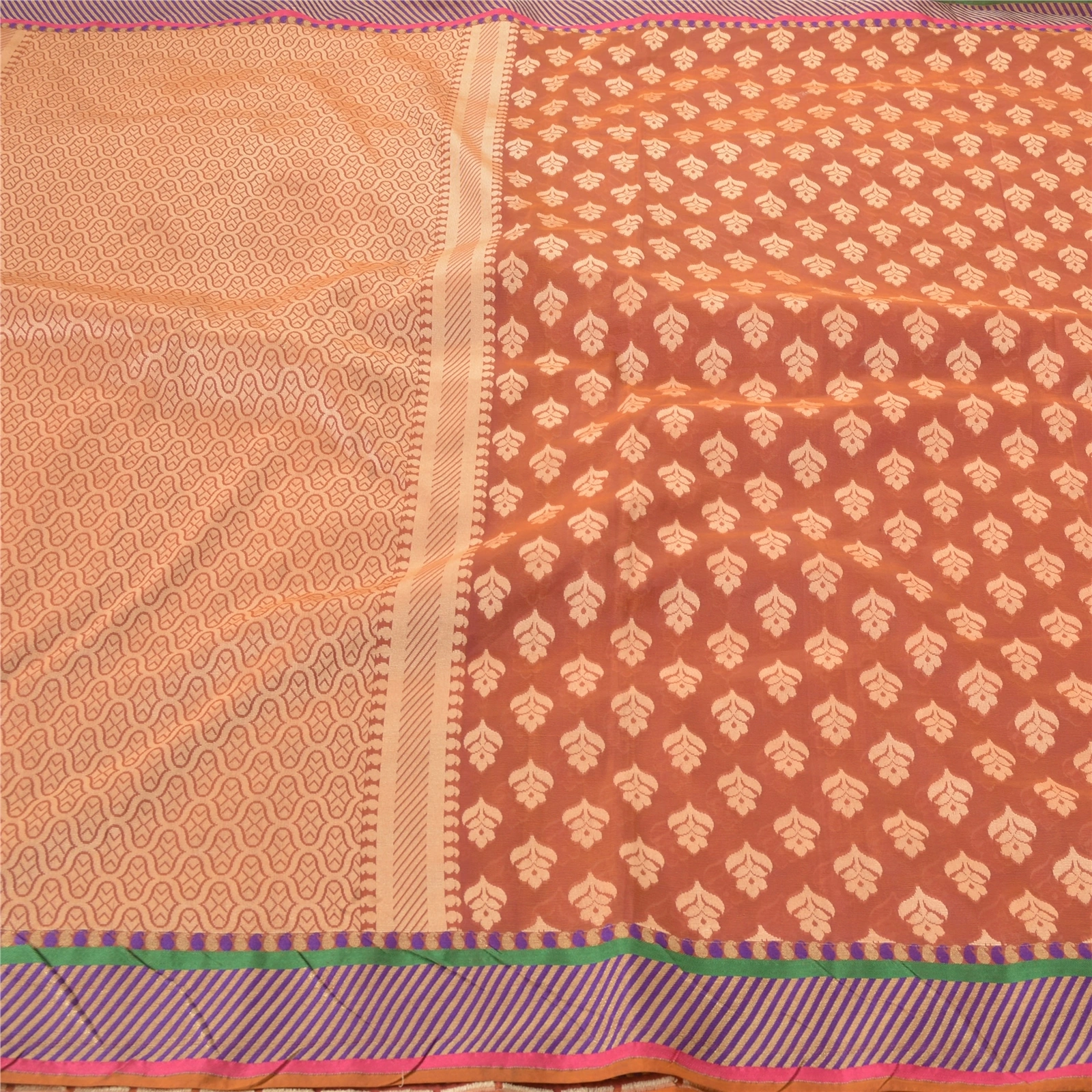 Sanskriti Vintage Indian Sari Peach Art Silk Woven Sarees Craft 5 Yard Fabric, PS-55270-Shade Of Peach-Woven Work-Art ( Artificial) Silk-3