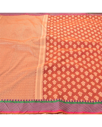 Sanskriti Vintage Indian Sari Peach Art Silk Woven Sarees Craft 5 Yard Fabric, PS-55270-Shade Of Peach-Woven Work-Art ( Artificial) Silk-3